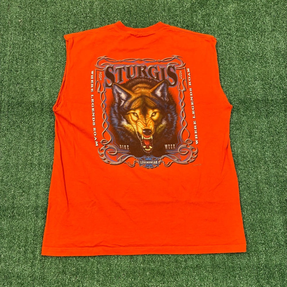 Y2K 2004 Sturgis Bike Week Wolf Sleeveless Graphic Biker T-shirt